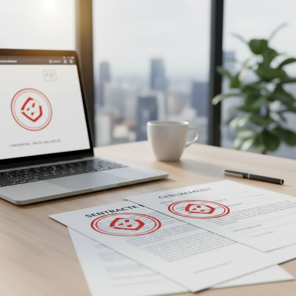 Workflow view showing an electronic stamp applied to real files