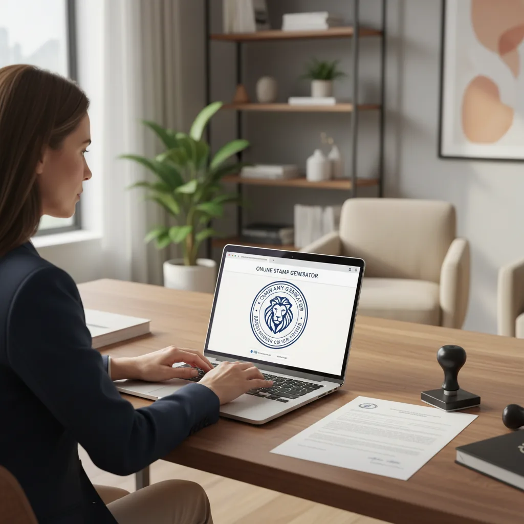 Business owner using company stamp generator to create professional seals