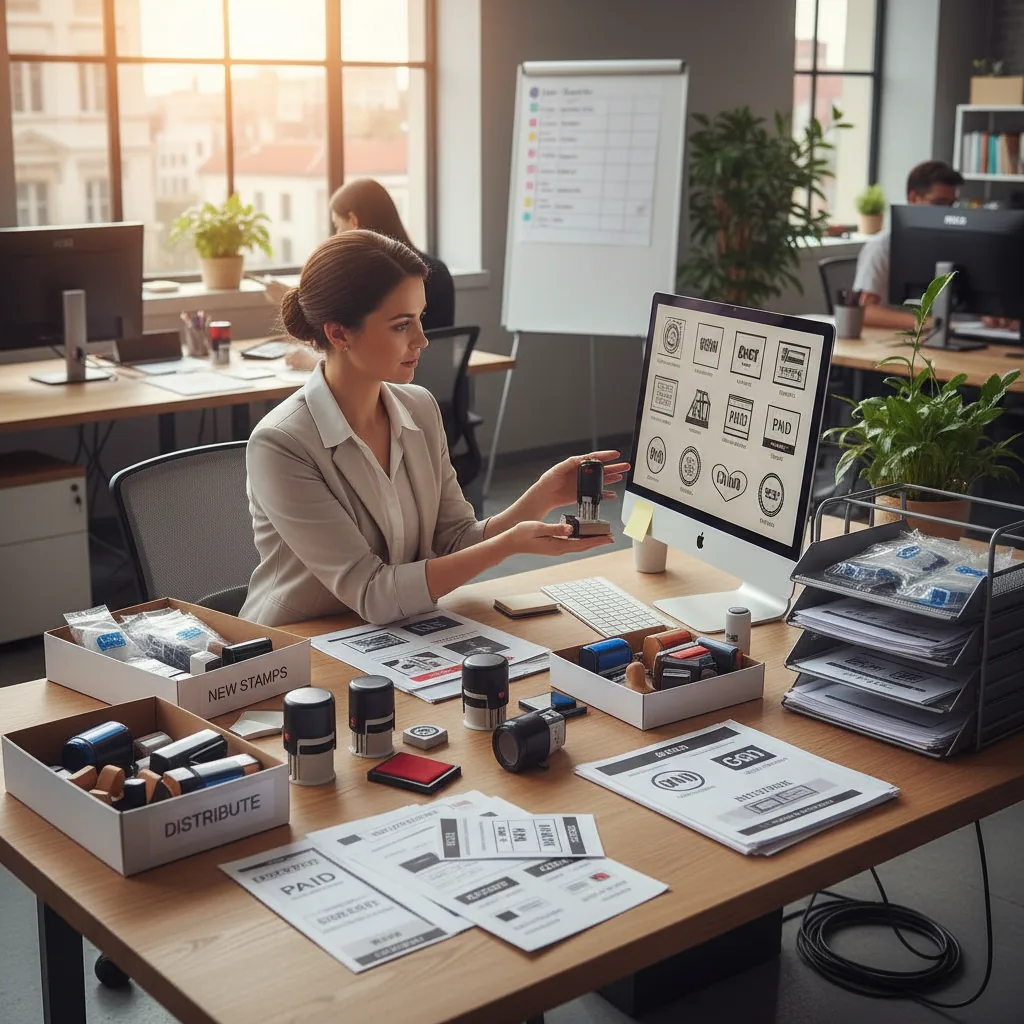 Office manager coordinating stamp creation for the entire office