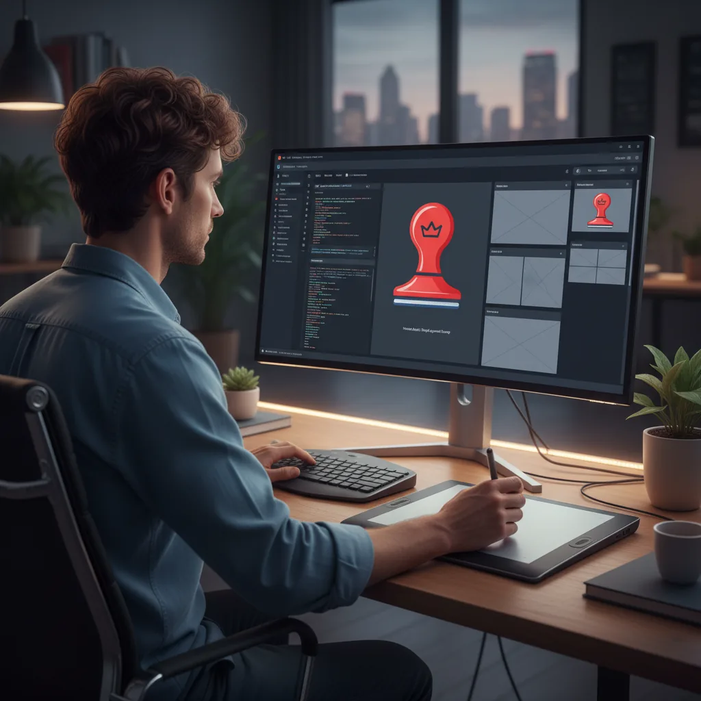 Frontend engineer using hosted stamp images in a web page workflow