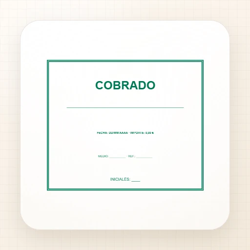 Plantilla de sello rectangular para Goma: Sello «Cobrado» con importe y referencia