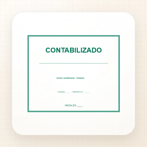 Plantilla de sello rectangular para Goma: Sello «Contabilizado» con cuenta y asiento