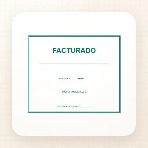 Plantilla de sello rectangular para Goma: Sello «Facturado» con número y serie
