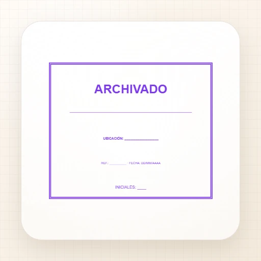 Plantilla de sello rectangular para Goma: Sello «Archivado» con ubicación y referencia