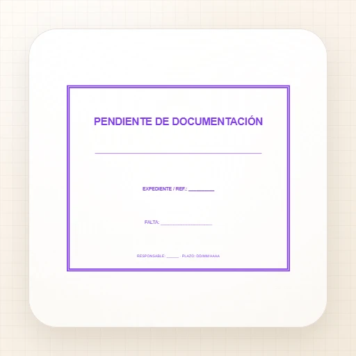 Plantilla de sello rectangular para Goma: Sello «Pendiente de documentación»