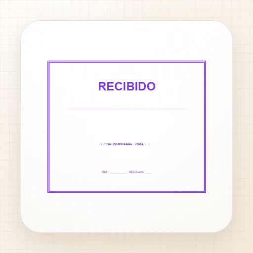 Plantilla de sello rectangular para Goma: Sello «Recibido» con fecha y hora