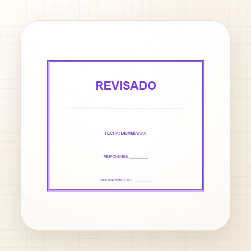 Plantilla de sello rectangular para Goma: Sello «Revisado» con responsable