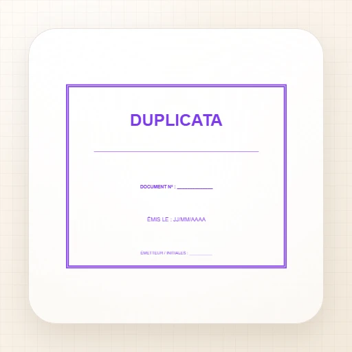 Modèle de tampon Tampon de bureau rectangulaire : Tampon « Duplicata » avec référence