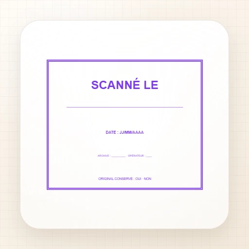 Modèle de tampon Tampon de bureau rectangulaire : Tampon « Scanné le » avec date
