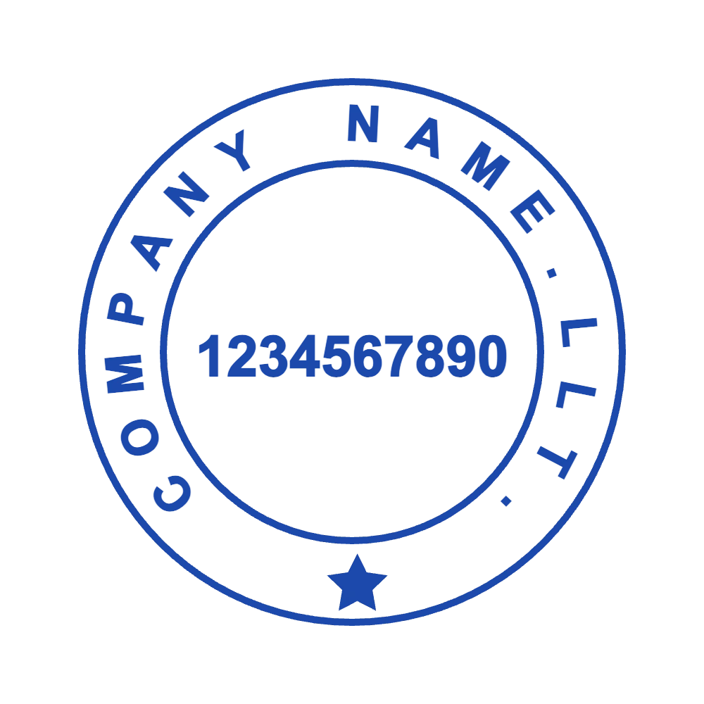 Create Your Personalized Double Circle Business Stamp - №209707, round Company stamp template in #1B49AC ink