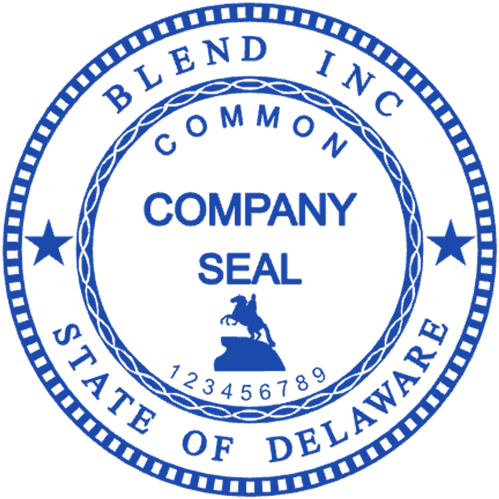 Blend Inc State of Delaware Common Seal - stamp maker online, round Company stamp template in #1B49AC ink