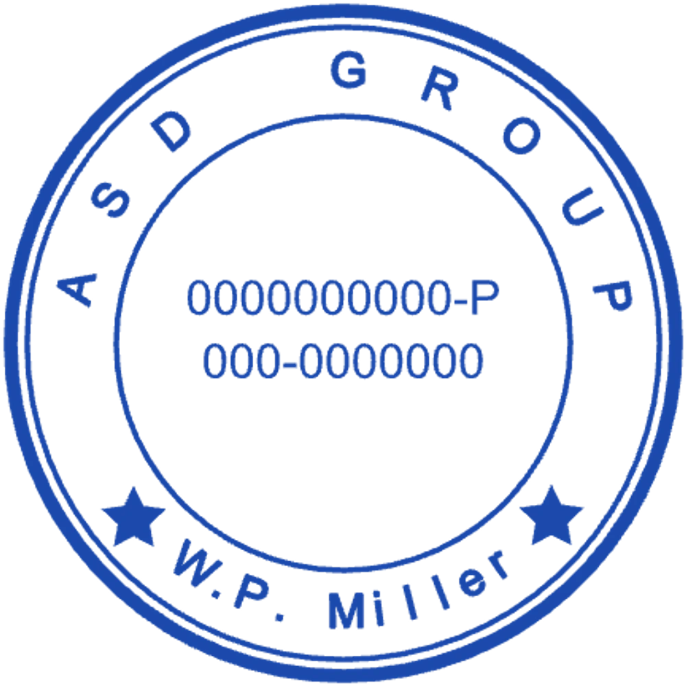 ASD Group W.P. Miller Number Seal - stamp maker, round Company stamp template in #1B49AC ink