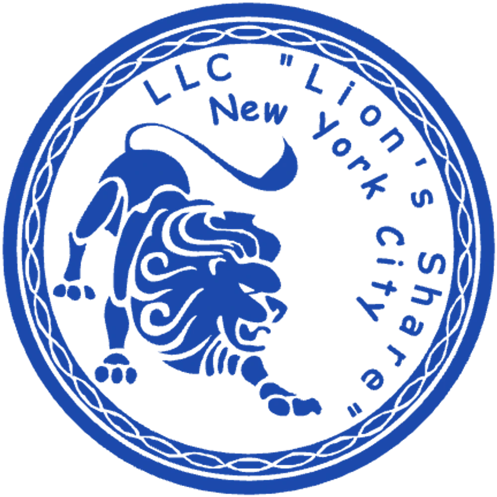 Lion's Share LLC New York Seal - stamp maker, round Company stamp template in #1B49AC ink